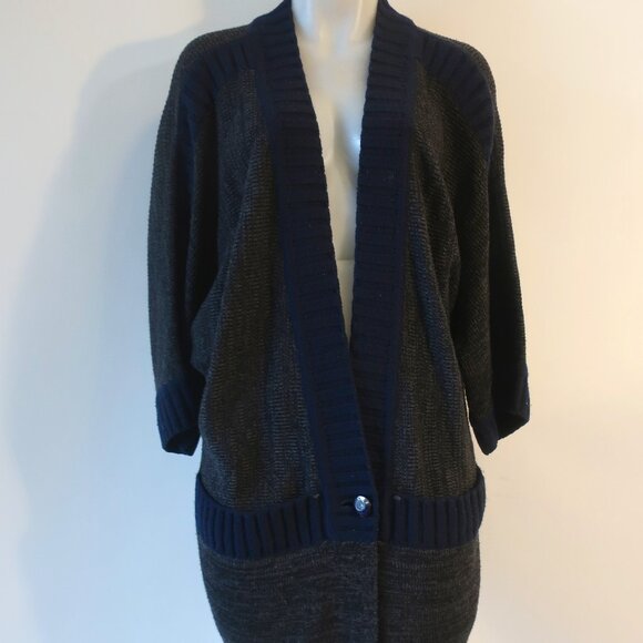 Women Label + Thread 100% Wool Chunky Knit Dolman Sleeve Cardigan Sweater L - Picture 2 of 12